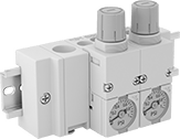 Image of Product. Front orientation. Compressed Air Regulator Manifolds. DIN-Mount Compressed Air Regulator Manifolds for Tubing.