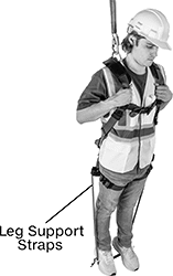 Image of ProductInUse. Top orientation. Contains Annotated. Fall-Arrest Leg Straps.
