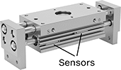 Image of System. Front orientation. Contains Annotated. Proximity Sensors. Wide-Opening Air-Powered Pick-and-Place Grippers.