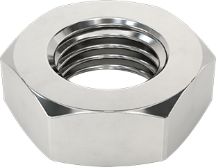 Image of Product. Bottom orientation. Left-Hand-Thread Thin-Profile Hex Nut, 316 Stainless Steel, 7/16"-20 Thread Size.