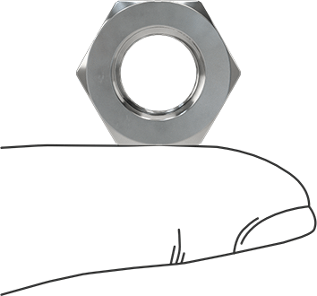 Image of Product. Side1 orientation. Contains SizingReference. Left-Hand-Thread Thin-Profile Hex Nut, 316 Stainless Steel, 7/16"-20 Thread Size.