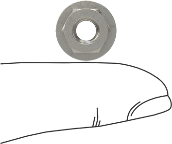 Image of Product. Side1 orientation. Contains SizingReference. 18-8 Stainless Steel Flange Nut, M6 x 1 mm Thread Size.