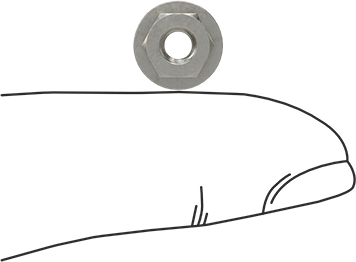 Image of Product. Side1 orientation. Contains SizingReference. 18-8 Stainless Steel Flange Nut, M4 x 0.7 mm Thread Size.