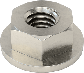 Image of Product. Bottom orientation. 18-8 Stainless Steel Flange Nut, M4 x 0.7 mm Thread Size.