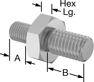 Image of Product. Front orientation. Contains Annotated. 18-8 Stainless Steel Male Hex Thread Adapter, M4 x 0.7 mm to M5 x 0.8 mm Thread Size.