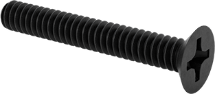 Image of Product. Front orientation. Mil. Spec. 18-8 Stainless Steel Phillips Flat Head Screws, Black-Oxide, 100 Degree Countersink, 6-32 Thread Size, 1" Long.