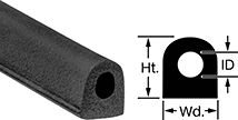 Image of Product. Front orientation. Contains Annotated, MultipleImages. Edge Seals. High-Temperature Hollow Foam Rubber Surface-Mount Edge Seals, Style C.