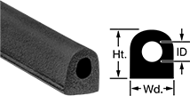 Image of Product. Front orientation. Contains Annotated, MultipleImages. Edge Seals. Water- and Weather-Resistant Hollow Foam Rubber Surface-Mount Edge Seals, Style D.