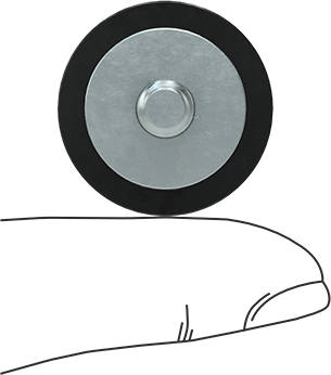 Image of Product. Side1 orientation. Contains SizingReference. Load-Rated Reinforced Threaded Bumper, Natural Rubber, Steel Plate and 1/4"-20 Stud, 210 lbs. Maximum.