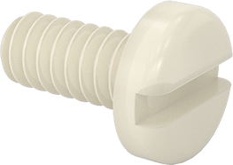 Image of Product. Front orientation. Nylon Pan Head Slotted Screws, 4-40 Thread, 1/4" Long.