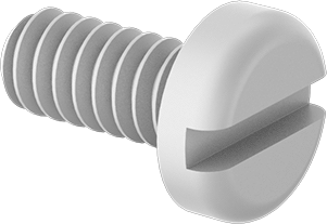 Image of Product. Front orientation. Nylon Pan Head Slotted Screws, 4-40 Thread, 1/4" Long.