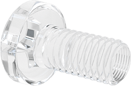 Image of Product. Back orientation. Impact-Resistant Polycarbonate Screws, Pan Head Phillips, M3 x 0.5 mm Thread Size, 6 mm Long.