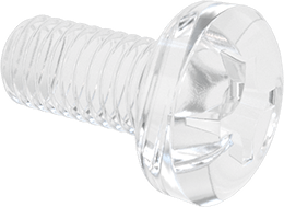 Image of Product. Front orientation. Impact-Resistant Polycarbonate Screws, Pan Head Phillips, M3 x 0.5 mm Thread Size, 6 mm Long.