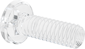 Image of Product. Back orientation. Impact-Resistant Polycarbonate Screws, Pan Head Phillips, 1/4"-20 Thread Size, 3/4" Long.