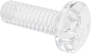 Image of Product. Front orientation. Impact-Resistant Polycarbonate Screws, Pan Head Phillips, 1/4"-20 Thread Size, 3/4" Long.