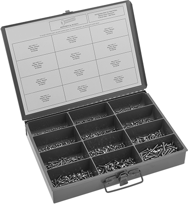 Image of Product. Front orientation. 18-8 Stainless Steel Phillips Rounded Head Screw Assortment, 1200 Pieces.