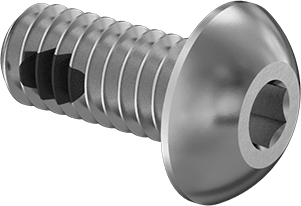 Image of Product. Front orientation. Stainless Steel Thread-Locking Button Head Hex Drive Screws, 8-32 Thread Size, 3/8" Long.