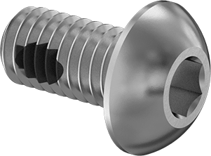 Image of Product. Front orientation. Stainless Steel Thread-Locking Button Head Hex Drive Screws, M3 x 0.5 mm, 6 mm Long.