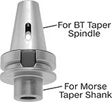 Image of Product. Front orientation. Contains Annotated. Machine Taper Shank Adapters. BT Taper to Morse Taper Shank Adapters.