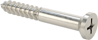 Image of Product. Front orientation. 316 Stainless Steel Phillips Screws for Plywood and OSB, Flat Head, Number 10 Size, 1-1/2" Long.