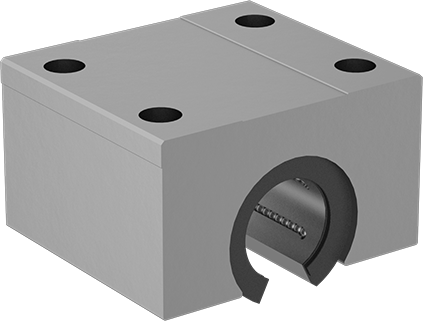 Image of Product. Front orientation. Mounted Ball Linear Bearing, for Support Rail Shafts, for 20 mm Diameter, 54 mm Long.