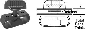 Image of Product. Front orientation. Contains Annotated, MultipleImages. Captive Panel Screws. Wing Head Quarter-Turn Captive Panel Screws with Rivet-Mount Nut, Acetal.