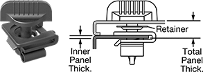 Image of Product. Front orientation. Contains Annotated, MultipleImages. Captive Panel Screws. Wing Head Quarter-Turn Captive Panel Screws with Clip-On Nut, Acetal.