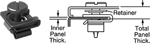 Image of Product. Front orientation. Contains Annotated, MultipleImages. Captive Panel Screws. Rounded Head Quarter-Turn Captive Panel Screws with Clip-On Nut, Acetal, Slotted Drive.