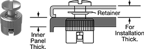 Image of Product. Front orientation. Contains Annotated, MultipleImages. Captive Panel Screws. Rounded Head Quarter-Turn Captive Panel Screws with Front Press-Fit Nut, Zinc-Plated Steel, Slotted Drive.