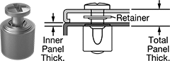 Image of Product. Front orientation. Contains Annotated, MultipleImages. Captive Panel Screws. Rounded Head Quarter-Turn Captive Panel Screws with Back Press-Fit Nut, Zinc-Plated Steel, Phillips Drive.