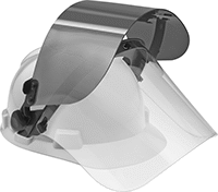 Image of ProductInUse. Front orientation. Face Shields. Flip-Up Heat-Reflective Hard-Hat Mount Face Shields.