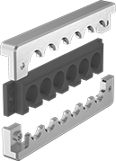 Image of Product. Housing Shown Open. Front orientation. Exploded view. Cable Entry Panels. Food and Beverage Wraparound Cable Entry Panels, Surface Mount.
