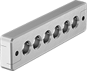 Image of Product. Housing for 6 Inserts. Front orientation. Cable Entry Panels. Food and Beverage Wraparound Cable Entry Panels, Surface Mount, Stainless Steel and Blue TPE, For 6 Inserts.