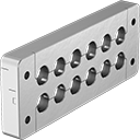 Image of Product. Housing for 12 Inserts. Front orientation. Cable Entry Panels. Food and Beverage Wraparound Cable Entry Panels, Surface Mount, Stainless Steel and Blue TPE, For 12 Inserts.