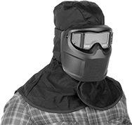 Image of ProductInUse. Goggles with Hood Attached. Front orientation. Hoods. Auto-Darkening Welding Safety Goggles with Hood .