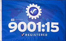 Image of Product. Front orientation. Certification Flags. ISO Registered Flags, ISO 9001:15 Registered.