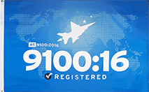 Image of Product. Front orientation. Certification Flags. ISO Registered Flags, AS 9100:16 Registered.