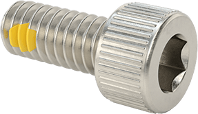 Image of Product. Front orientation. 18-8 Stainless Steel Thread-Locking Socket Head Screw, 8-32 Thread Size, 3/8" Long.