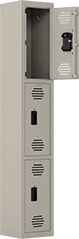 Image of Product. Front orientation. 6 ft. High. Corrosion-Resistant Plastic Lockers, 1 Locker Across, 3 Lockers Down.