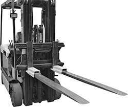 Image of ProductInUse. Shown Installed. Front orientation. Forklift Fork Spacers.