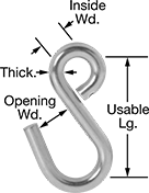 Image of Product. Front orientation. S-Hooks. Combination Open- and Closed-End S-Hooks—Not for Lifting, Straight Profile with Rounded Hook.