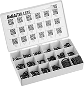 Image of Product. Front orientation. O-Rings. Chemical-Resistant Hard Viton® Fluoroelastomer O-Ring Assortments, 180 Pieces.