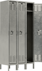 Image of Product. Front orientation. 6 ft. High. Harsh Environment Stainless Steel Lockers, 3 Lockers Across, 1 Locker Down.