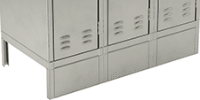 Image of ProductInUse. Front Bases Shown Installed. Front orientation. ZoomedIn view. Locker Bases. Harsh Environment Stainless Steel Lockers, Front Base.