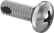 Image of Product. Front orientation. Rounded Head Screws. Sealing Thread-Locking Stainless Steel Pan Head Phillips Screws.