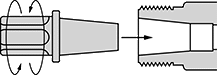 Image of ProductInUse. Side1 orientation. CrossSection view. Contains Annotated. Tool Holder Cleaning Tools. For Tool Holder Bores—Tapered.