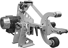 Image of ProductInUse. Small Wheel Attachment Positioned Horizontally. Front orientation. Sanders. Adjustable-Configuration Stationary Belt Sanders.