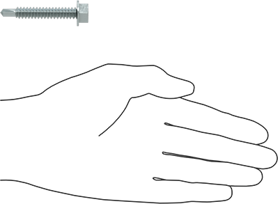 Image of Product. Side1 orientation. Contains SizingReference. Steel Flanged Slotted Hex Head Drilling Screws, Zinc-Plated, 5/16" Screw Size, 2" Long.