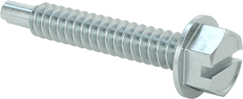 Image of Product. Front orientation. Steel Flanged Slotted Hex Head Drilling Screws, Zinc-Plated, 5/16" Screw Size, 2" Long.