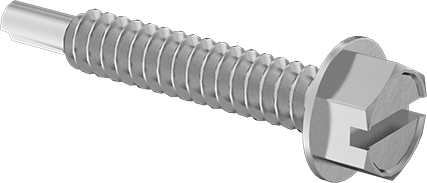 Image of Product. Front orientation. External Hex/Slotted Head Drilling Screws, External Hex/Slotted-Zinc Plated Steel, 5/16" Size, 2" Long.